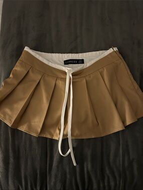 Lioness Tan Pleated Mini Skirt with White Drawstring Waist